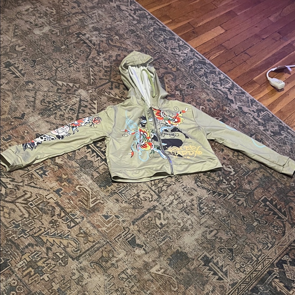 Ed Hardy Green Hoodie with Colorful Graphics